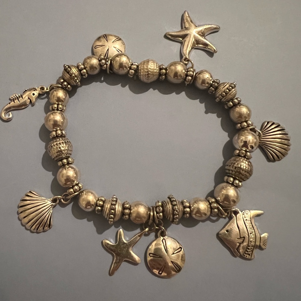 Sea life Theme Silver Tone Beaded Charm Bracelet